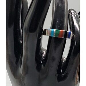 Aksel Holmsen Sterling Silver Multicolor Enamel Ring Norwegian Silversmith Sz 9